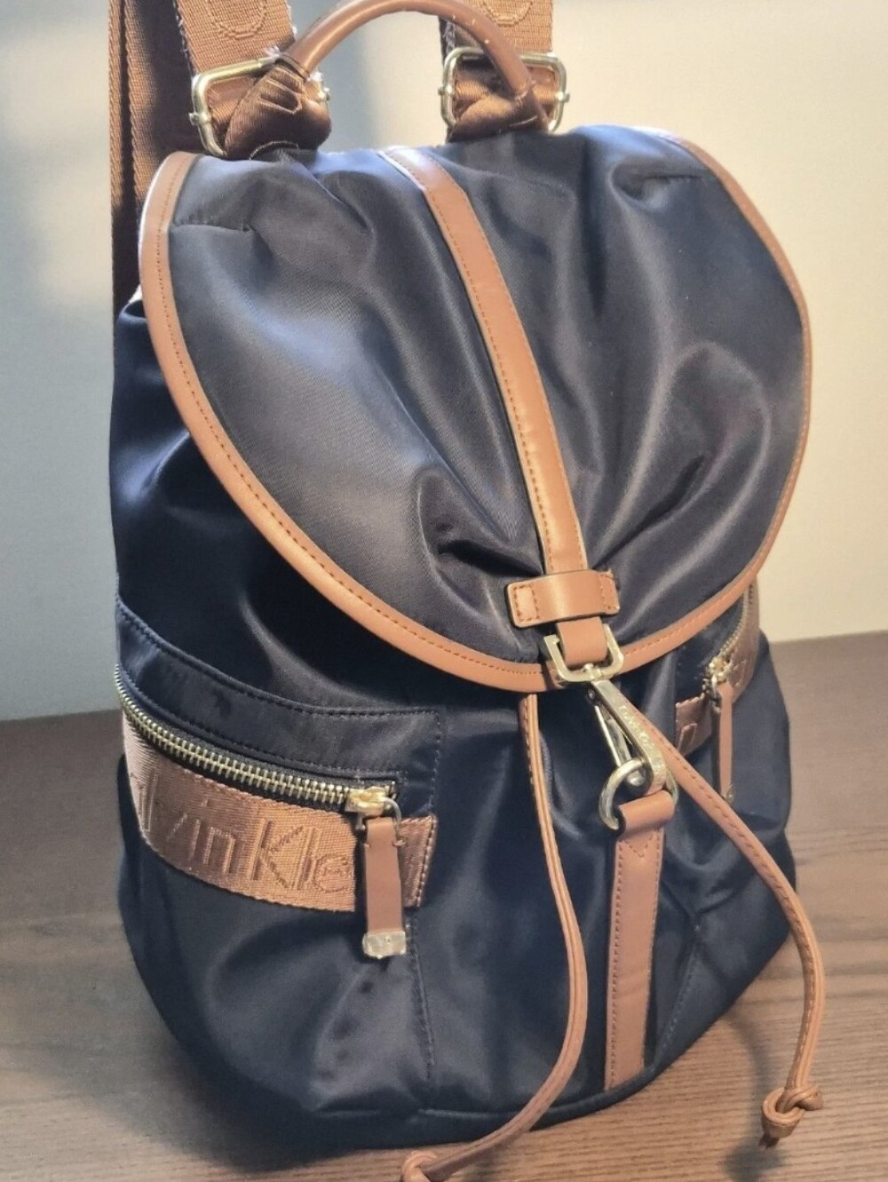 Calvin Klein Talia Backpack w/Adjustable Straps, Navy and Light Brown